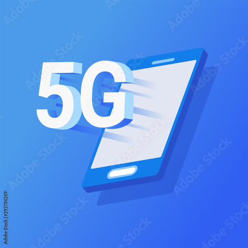 Creative isometric vector illustration of 5G network system technology concept