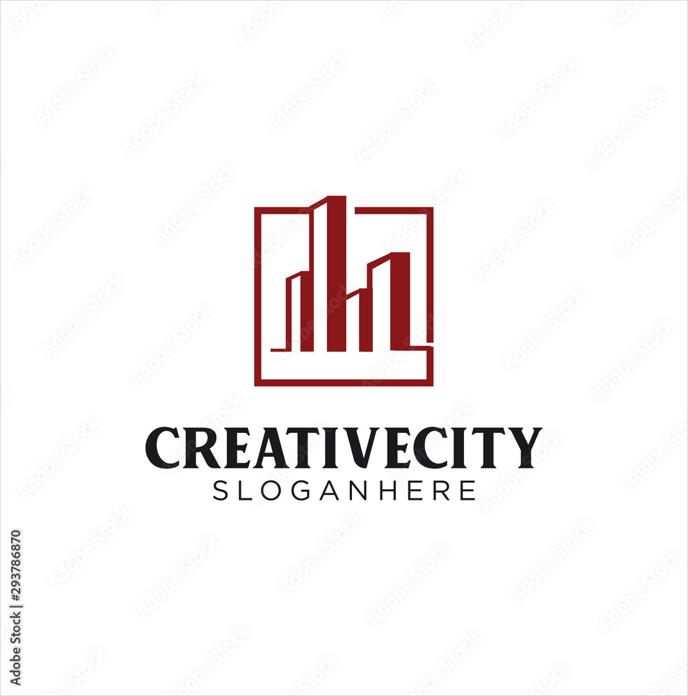 Line building logo template. Abstract real estate vector design. Cityscape logotype  . Building apartment square Logo