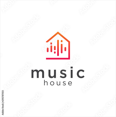 Music House Logo Design Vector Stock.  equaliser home logo Design Illustration