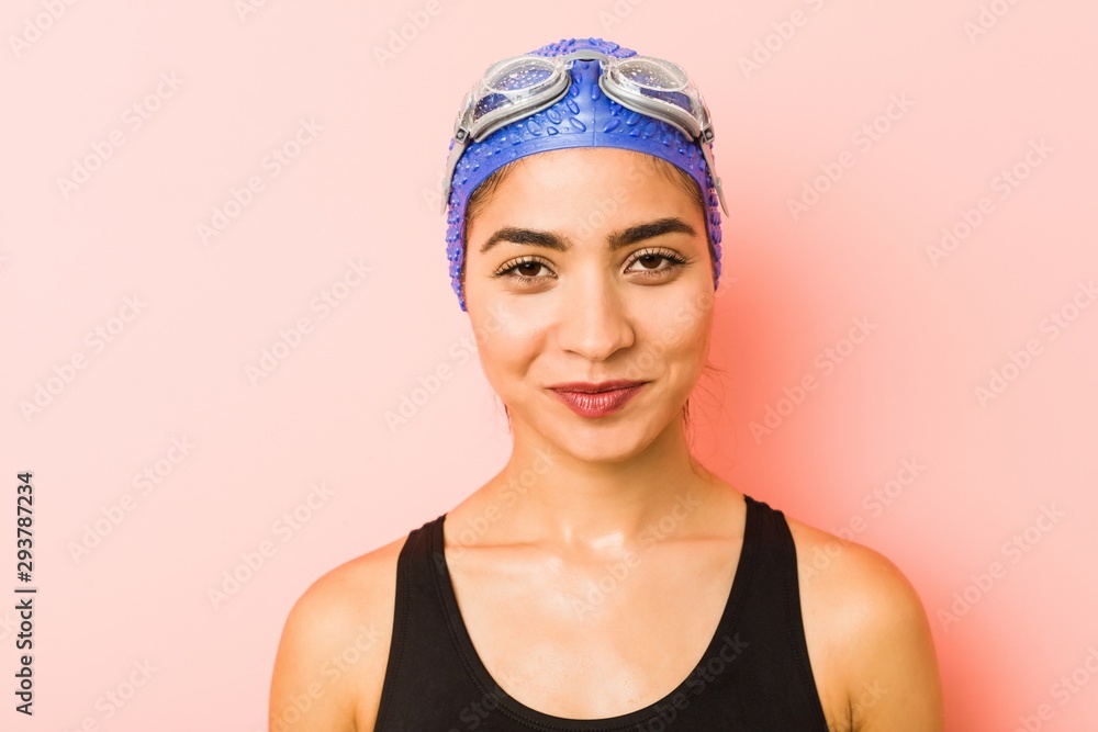Close up of a young arab swimmer woman Close up of a young arab swimmer woman