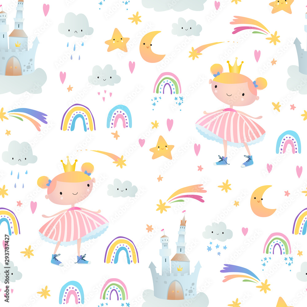 Seamless pattern with princesses. Seamless pattern with princesses.