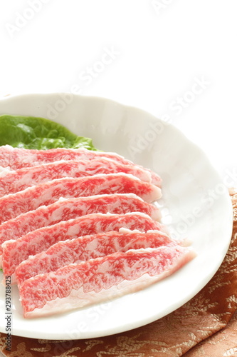 Freshness Japanese marble beef Wagyu on dish for freshness ingredient