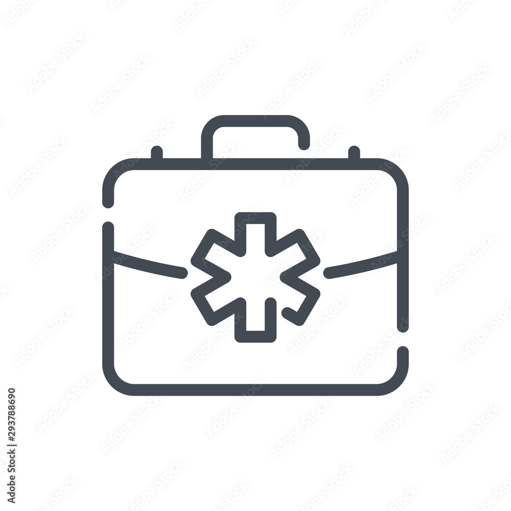 First aid kit line icon. Medical equipment case vector outline sign. First aid kit line icon. Medical equipment case vector outline sign.