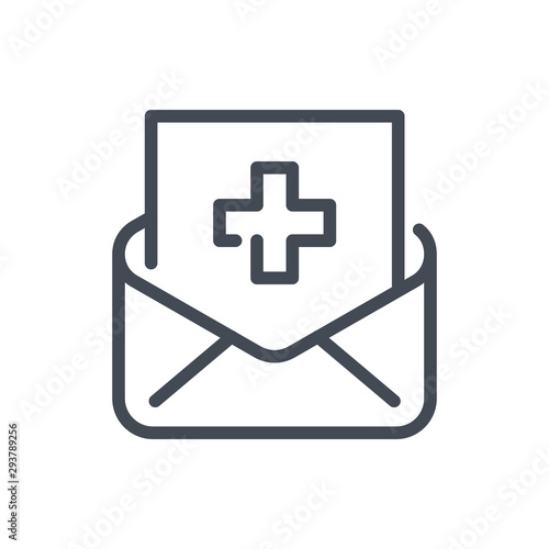 Hospital notification line icon. Email with doctor's prescription vector outline sign.