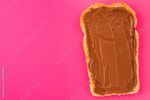 chocolate nut butter sandwich (delicious snack, bread or toast and nut butter, paste, classic combination of taste, Italian cuisine) menu concept. food background. copy space. Top view 