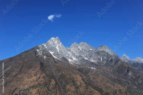 Himalayan mountains. Trekking to Everest. The tops of the mountains are covered with snow.