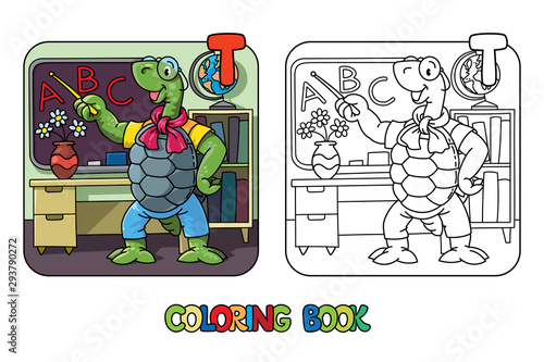 Turtle teacher ABC coloring book. Alphabet T