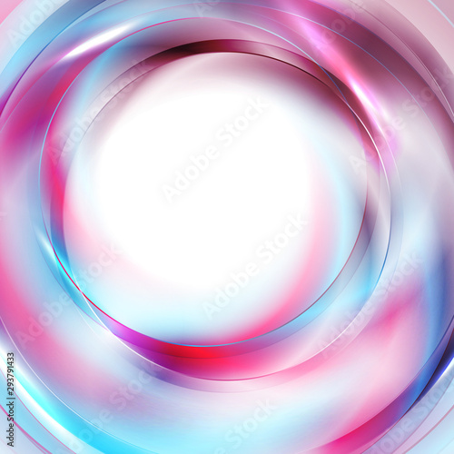 Blue and purple glossy neon circles. Liquid flowing round shapes abstract glowing background. Vector design