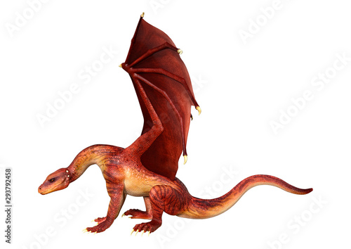 3D Rendering Fairy Tale Dragon on White