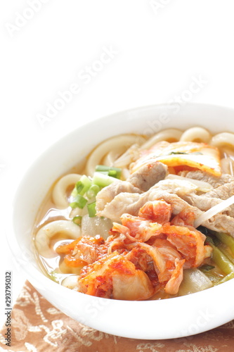 Korean Kimchi and pork in Udon noodles