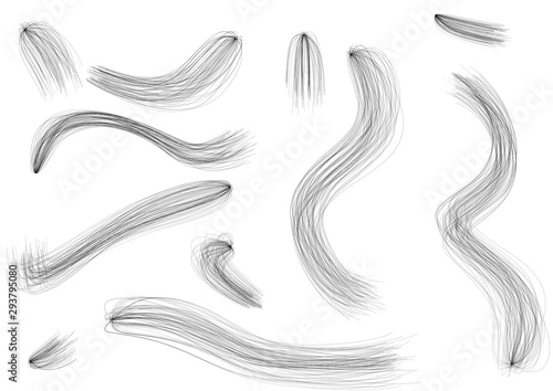 Set of  black curved wavy lines brush photo