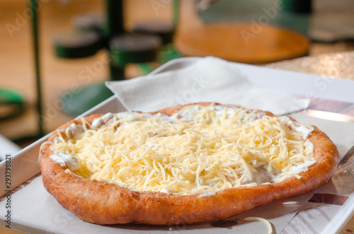 Delicious langos in the market. Langos is a traditional hungarian food.