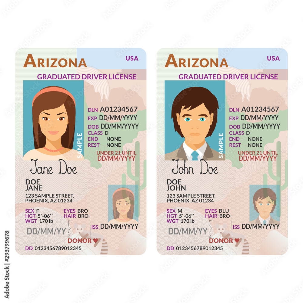 Vector template of toy graduated driver license plastic card for USA