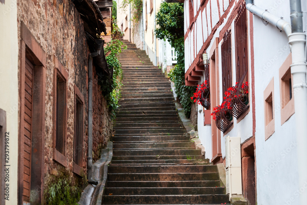 Old staircase street in Niederbronn les Bains in France