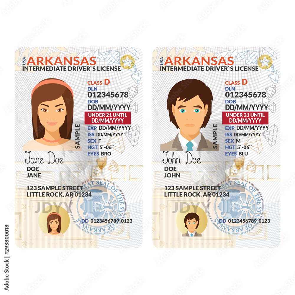Vector template of toy intermadiate driver license plastic card for USA
