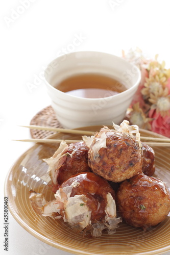 Japanese food, octopus ball Takoyaki and fish flake Katsuobushi