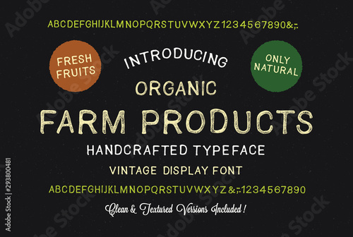 Original Handmade Organic Font. Retro Typeface. Clean & Textured Versions Included. Vector Illustration.