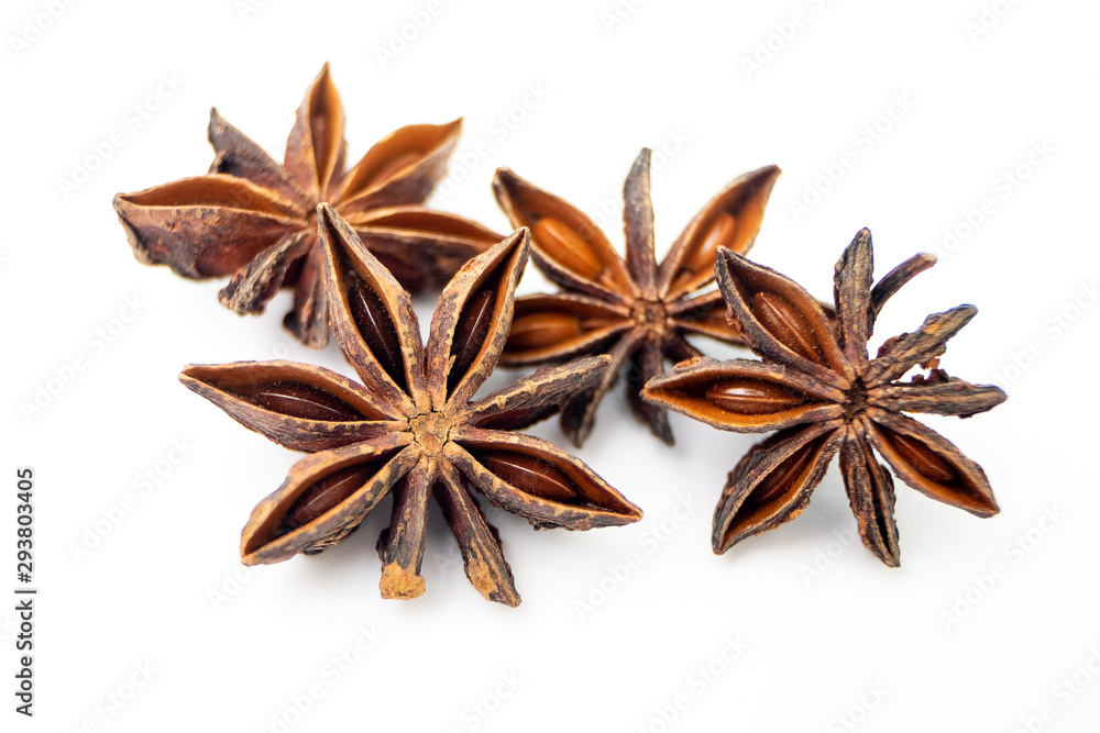 Star Anise, Illicium verum Hook. Organic Exotic Herbs and Spices on iSolated White Background Star Anise, Illicium verum Hook. Organic Exotic Herbs and Spices on iSolated White Background
