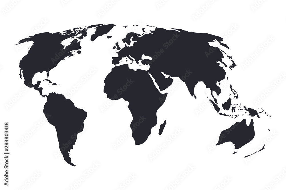 Fototapeta World map vector, isolated on white background. Flat Earth, gray map template for web site pattern, anual report, inphographics. Globe similar worldmap icon. Travel worldwide, map silhouette backdrop.