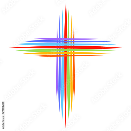 Foto christian cross from pointed lines, rainbow colors