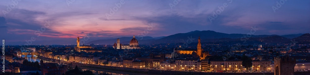 Florence sunset very large high resolution panorama with all main florentine landmarks (cathedral, Palazzo Vecchio, Ponte Vecchio bridge, Arno river banks). 22.000 px wide: over 6 feet (2m) at 300 dpi
