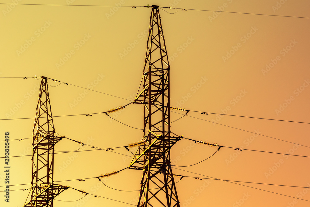 Silhouettes of High voltage electric towers