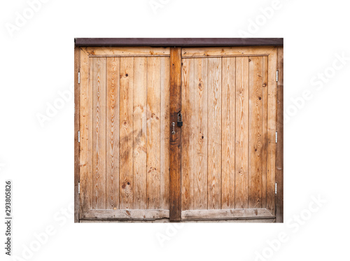 Locked old wooden gate isolated