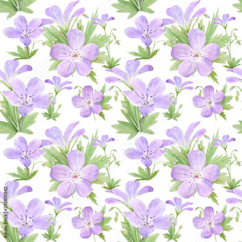 Wallpaper Mural Seamless pattern of watercolor geranium flowers. Perfect for web design, cosmetics design, package, textile, wedding invitation, logo Torontodigital.ca