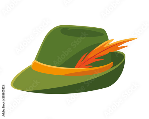 German hunting hat with feather on white background