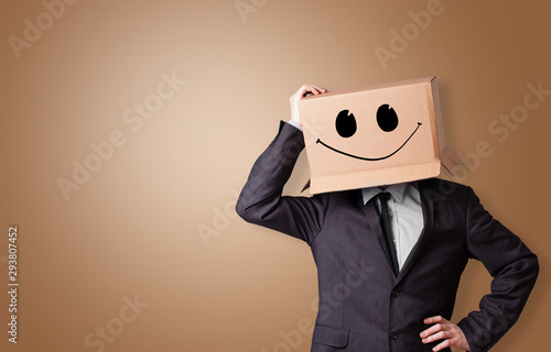 Man with cardboard box head