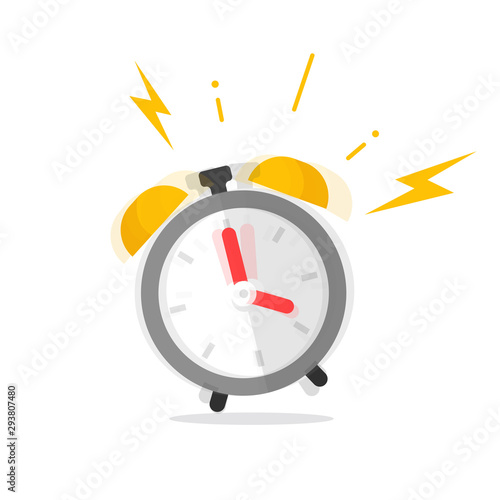 Alarm clock ringing icon vector illustration, flat cartoon grey timer ring symbol isolated on white clipart, idea of wake up time pictogram clipart