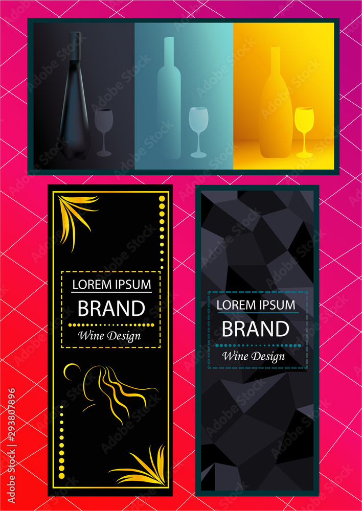 Wine Bottle Design Illustration with Packaging Frame, Design Wine Brand
