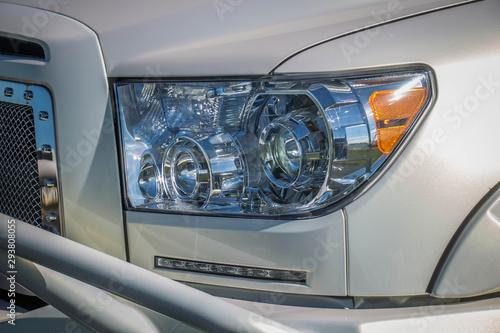 headlight of a car in white 