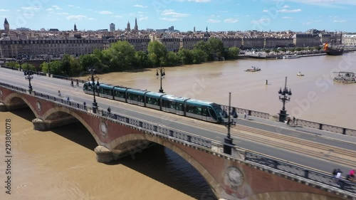 Bordeaux, Pont de pierre, old stony bridge in Bordeaux in a beautiful summer day,
