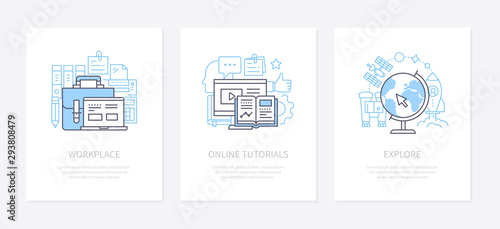 Workplace equipment - line design style icons set