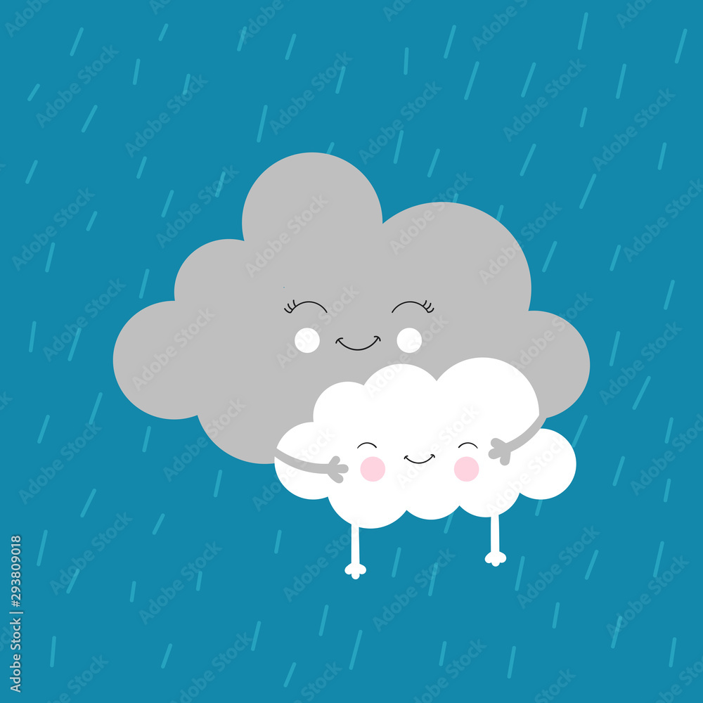 Mother cloud hugs a child in the sky. Vector image on blue background Mother cloud hugs a child in the sky. Vector image on blue background