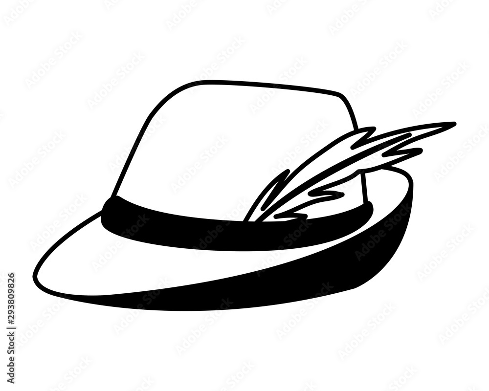 silhouette of german hunting hat with feather on white background silhouette of german hunting hat with feather on white background