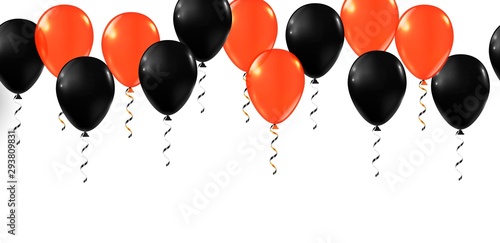 Halloween balloons. Party Happy halloween decor ballon set. Holidays, decoration and party concept - scary air balloons. 3D realistic orange and black decor