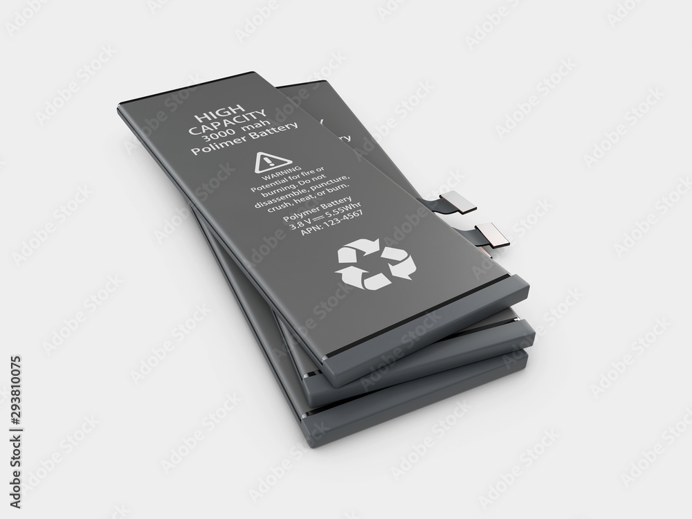 Rechargeable cell phone batteries. Isolated on gray background. Rechargeable cell phone batteries. Isolated on gray background.