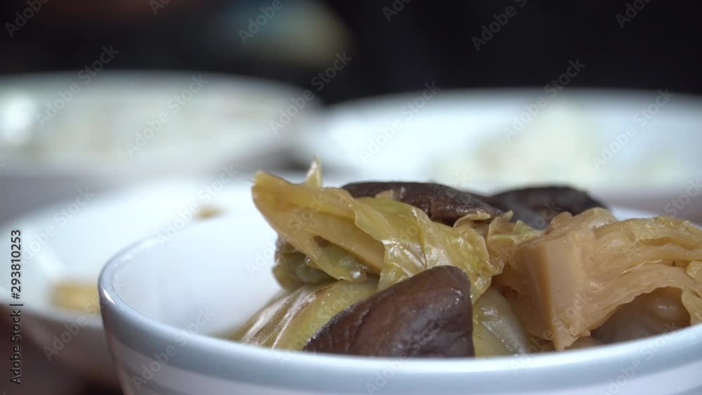 Vegetarian food: The soup stewed cabbage served with steamed rice for vegetarian. Food in Vegetarian festival or Nine emperor gods Festival concept. Vegetarian food: The soup stewed cabbage served with steamed rice for vegetarian. Food in Vegetarian festival or Nine emperor gods Festival concept.
