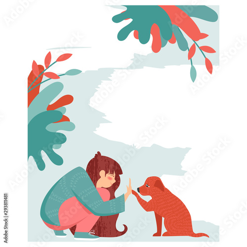 help homeless animals. the girl helps the dog. blank poster for your text