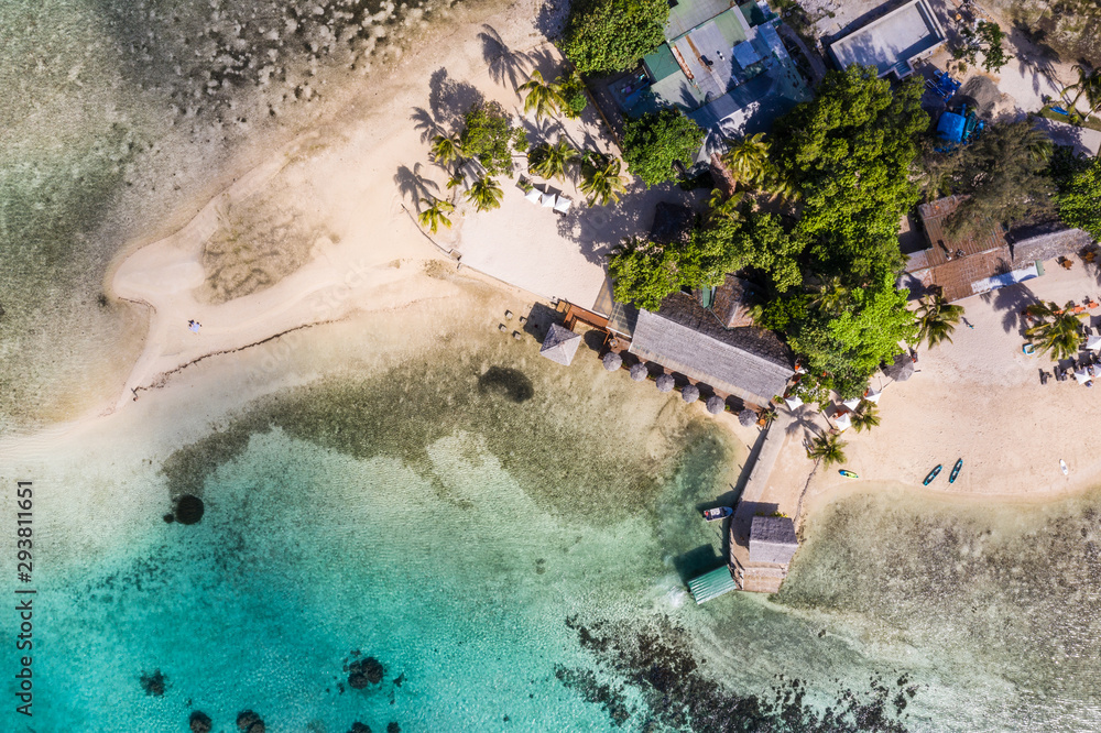 Top down view of the idyllic Erakor island in the Port Vila bay, Vanuatu capital city in the Pacific Ocean