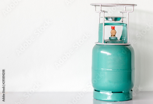 close up cooking gas cylinder in white bacground