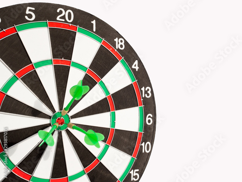 Target with three green dart focus on bull's eye, Setting challenging business goals And ready to achieve the goal with teamwork concept