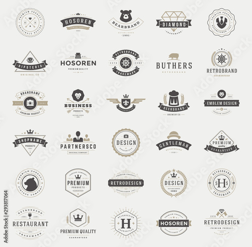 Retro vintage logotypes and badges set typopgraphic design elements vector illustration photo