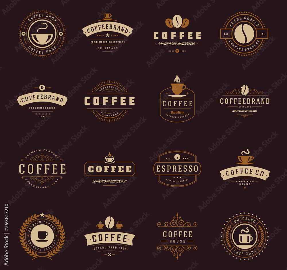 Coffee shop logos design templates set vector illustration Coffee shop logos design templates set vector illustration