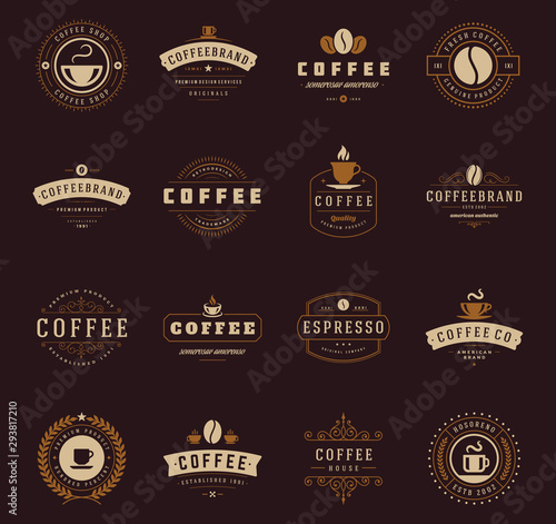 Coffee shop logos design templates set vector illustration
