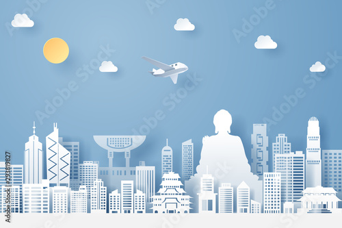 paper cut of Hong kong landmark, travel and tourism concept