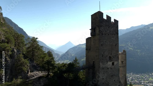 alpine fortress schrofenstein fly over with view on city landeck photo