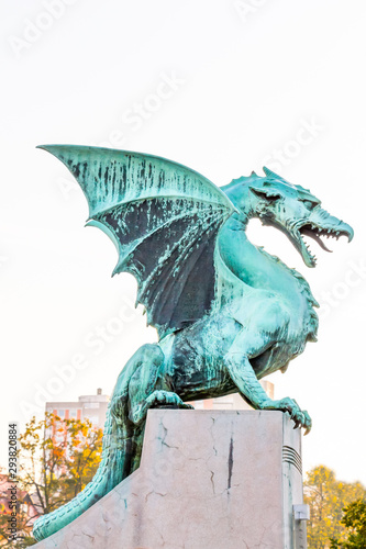 One of the four dragons on the Dragon Bridge in Ljubljana, Slove